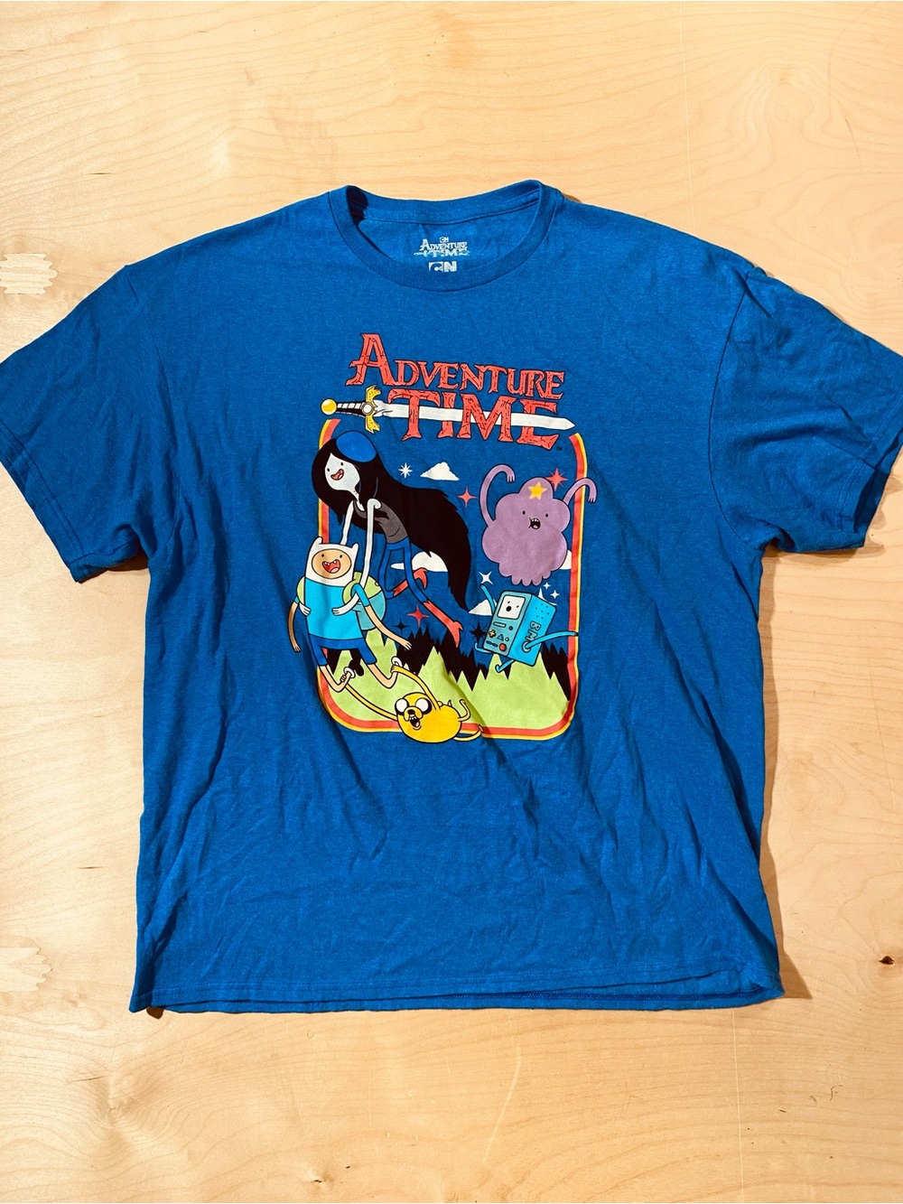 Adventure Time Graphic Tee in Bright Blue with Multi-Color Print XL (SY)